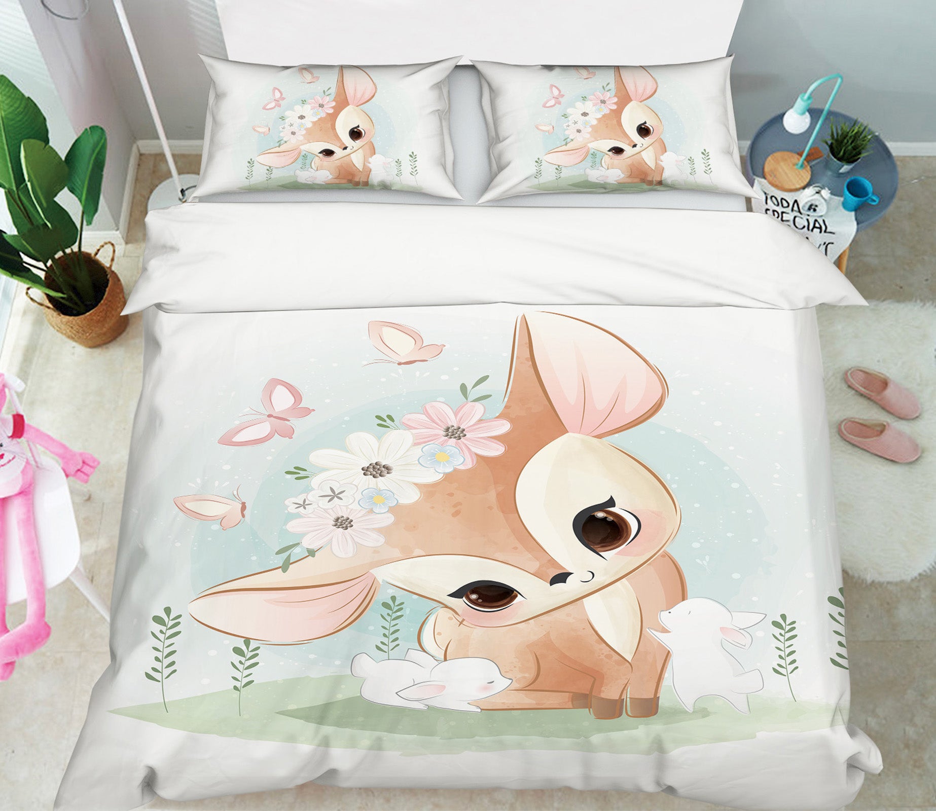 3D Flower Deer 64023 Bed Pillowcases Quilt