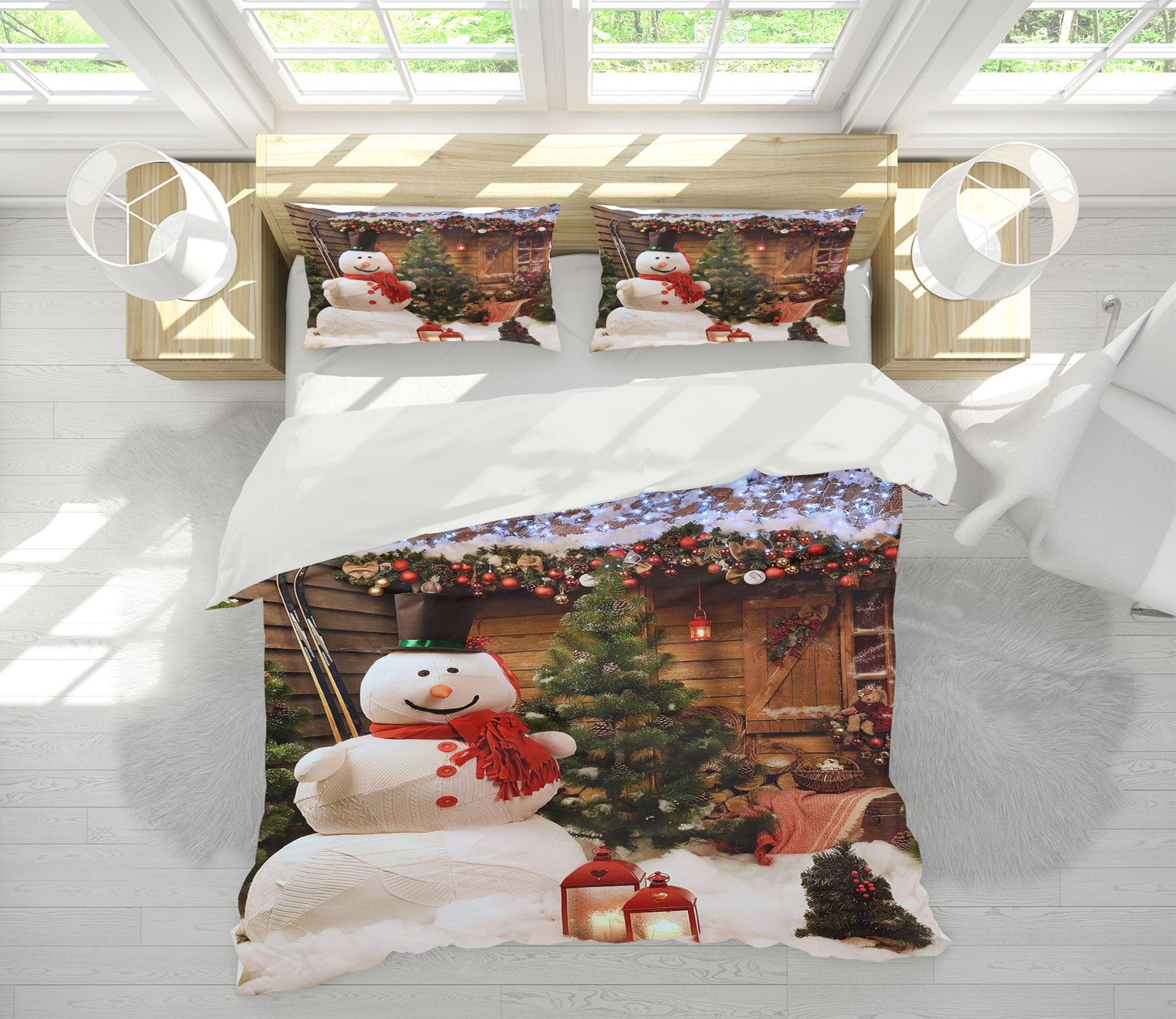 3D Snowman Cabin 52185 Christmas Quilt Duvet Cover Xmas Bed Pillowcases