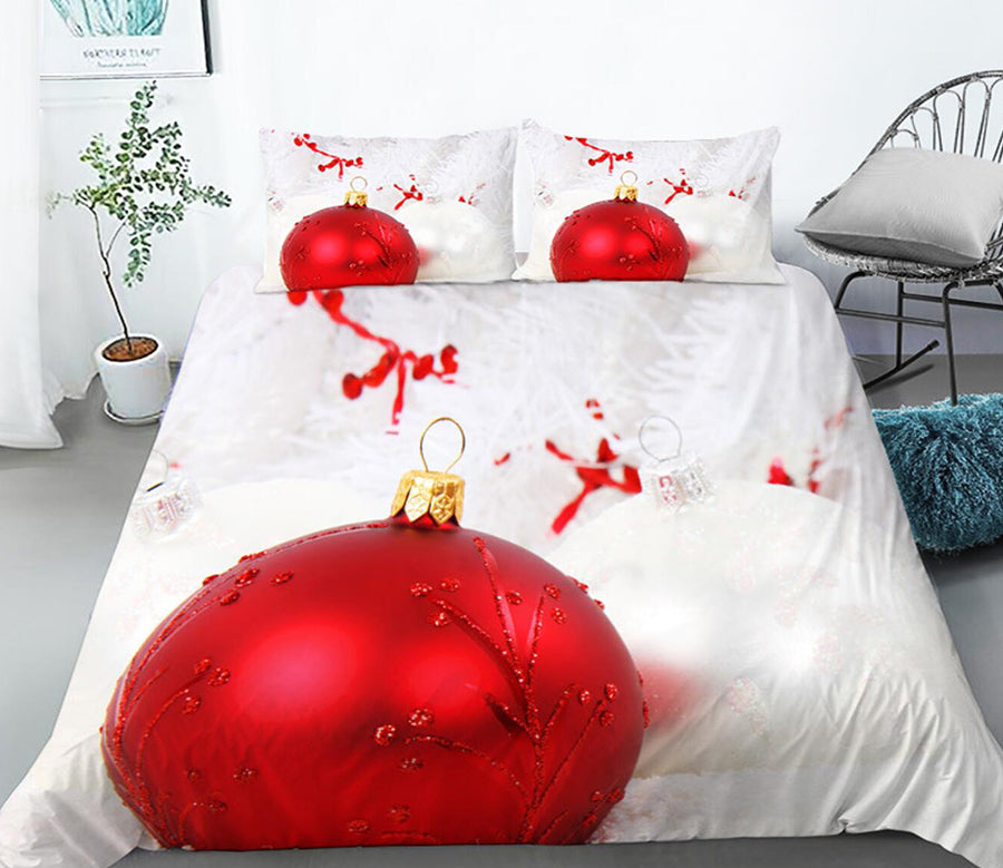 3D Red Ball 32113 Christmas Quilt Duvet Cover Xmas Bed Pillowcases