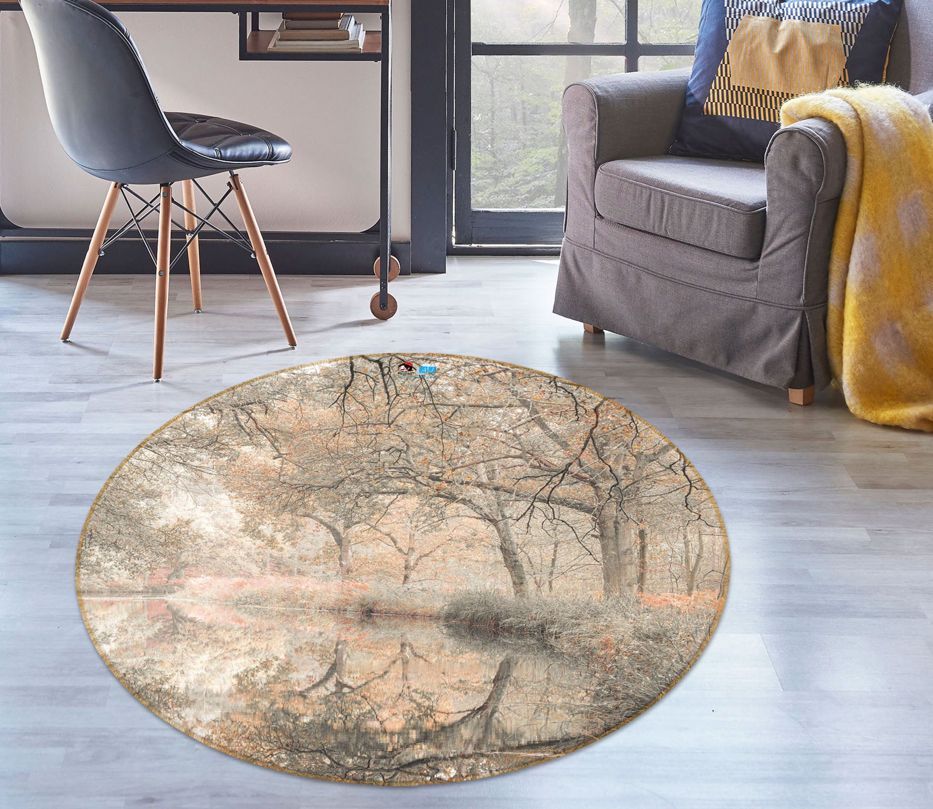 3D Tree Grass 7359 Assaf Frank Rug Round Non Slip Rug Mat