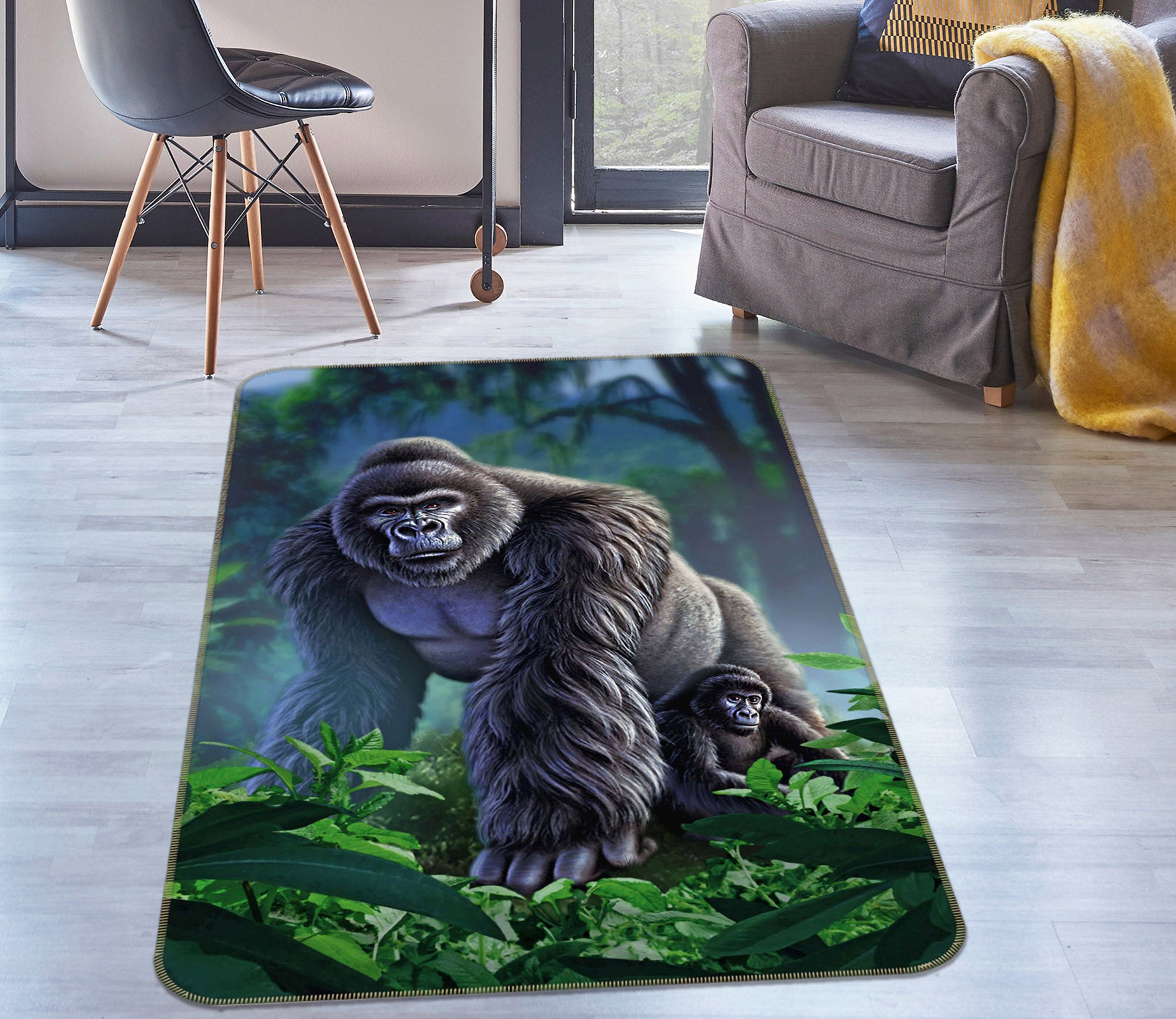 3D Chimpanzee 1072 Jerry LoFaro Rug Non Slip Rug Mat