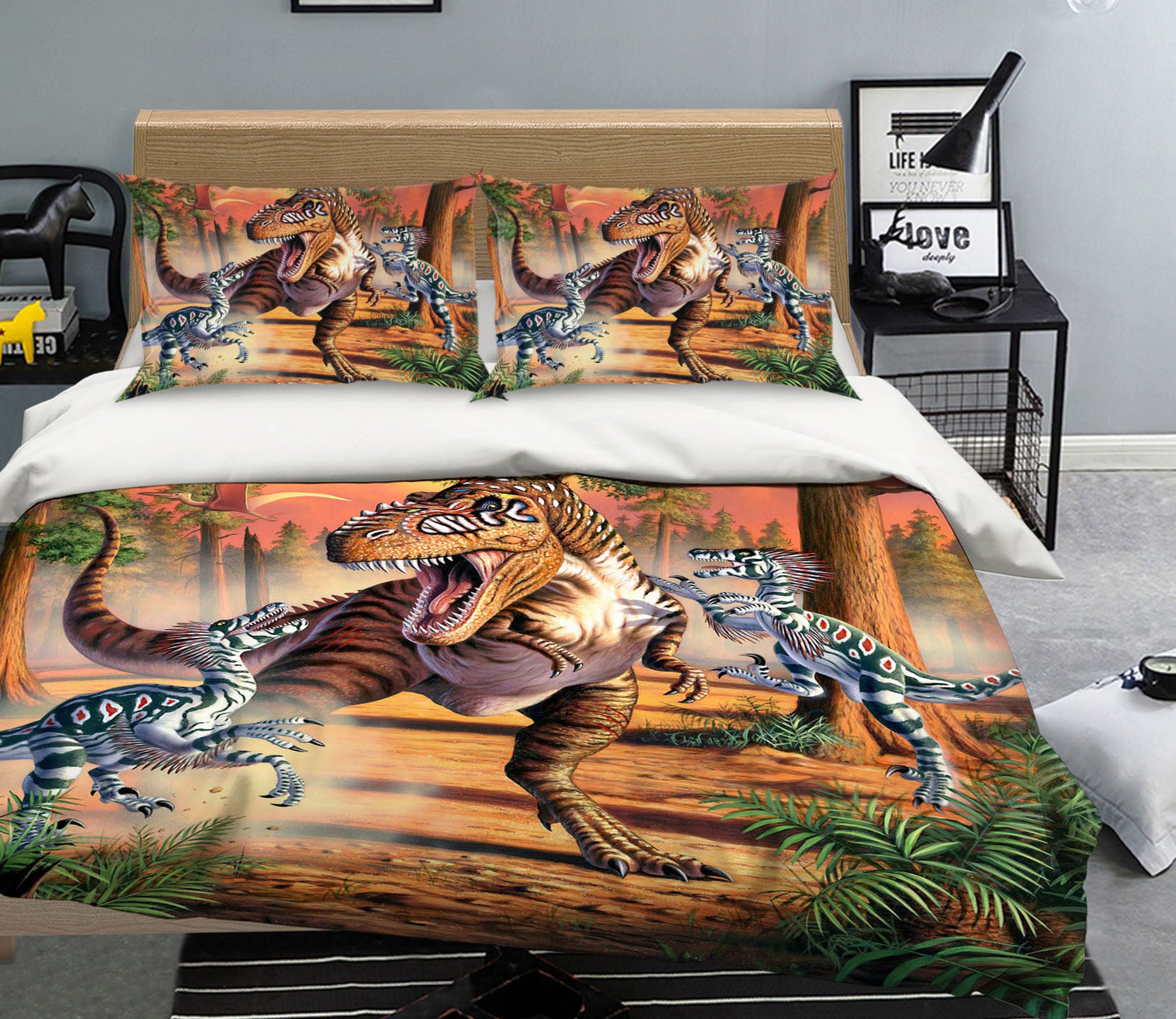 3D Dino Battle 2103 Jerry LoFaro bedding Bed Pillowcases Quilt