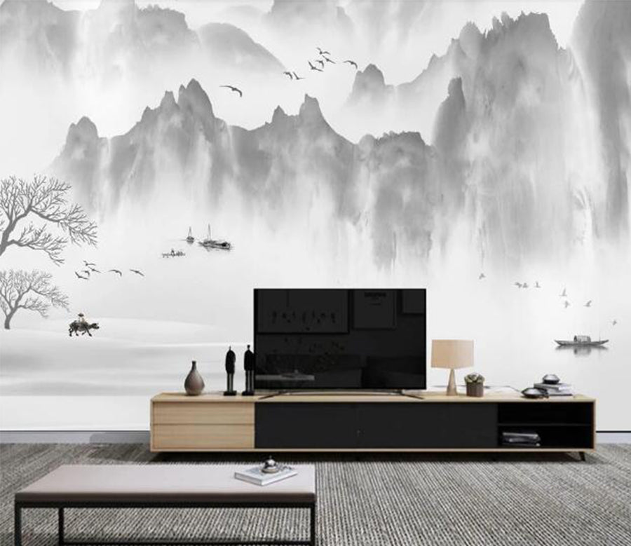 3D Lake Mountain WC1833 Wall Murals