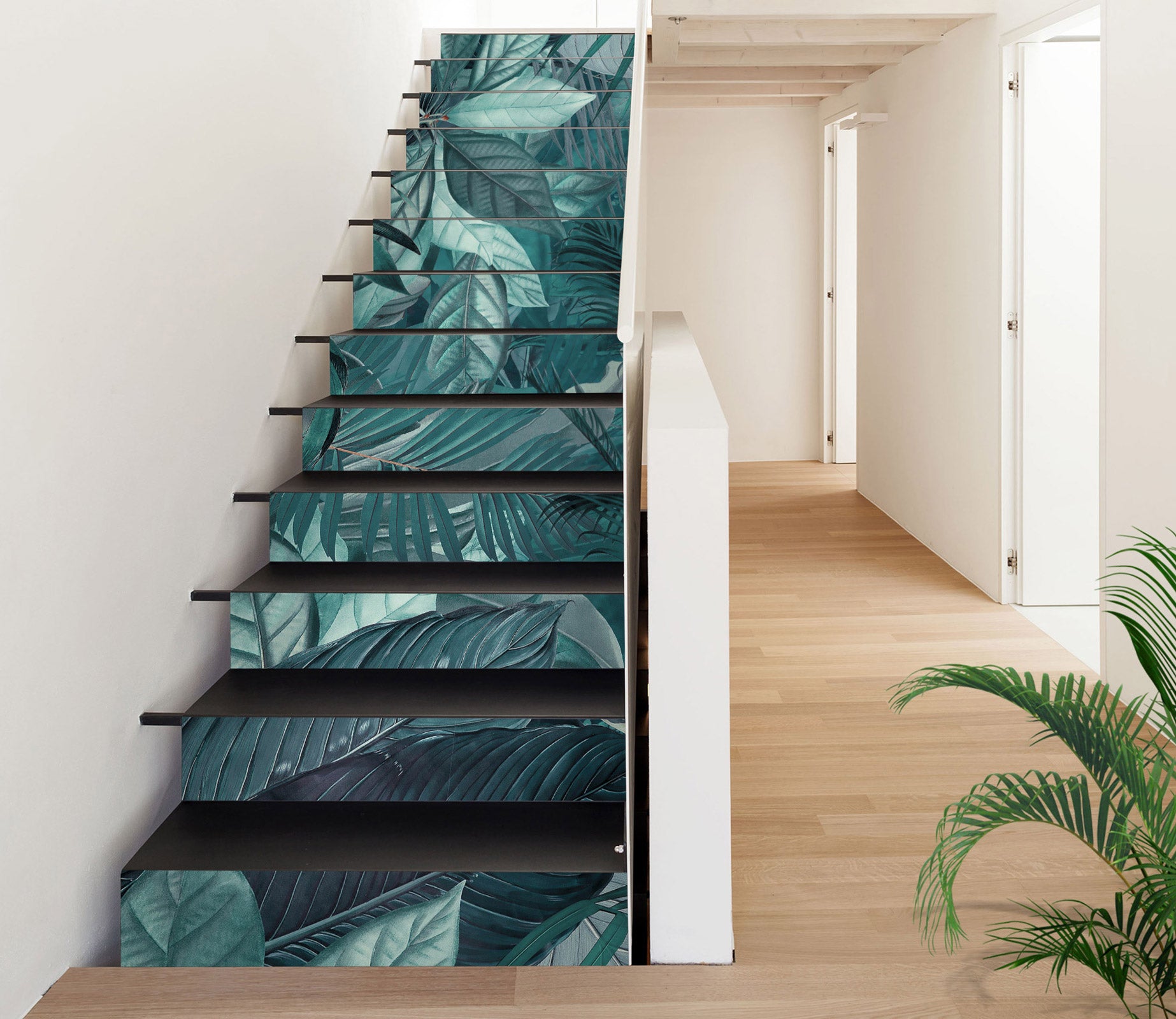 3D Green Jungle Leaves 10468 Andrea Haase Stair Risers