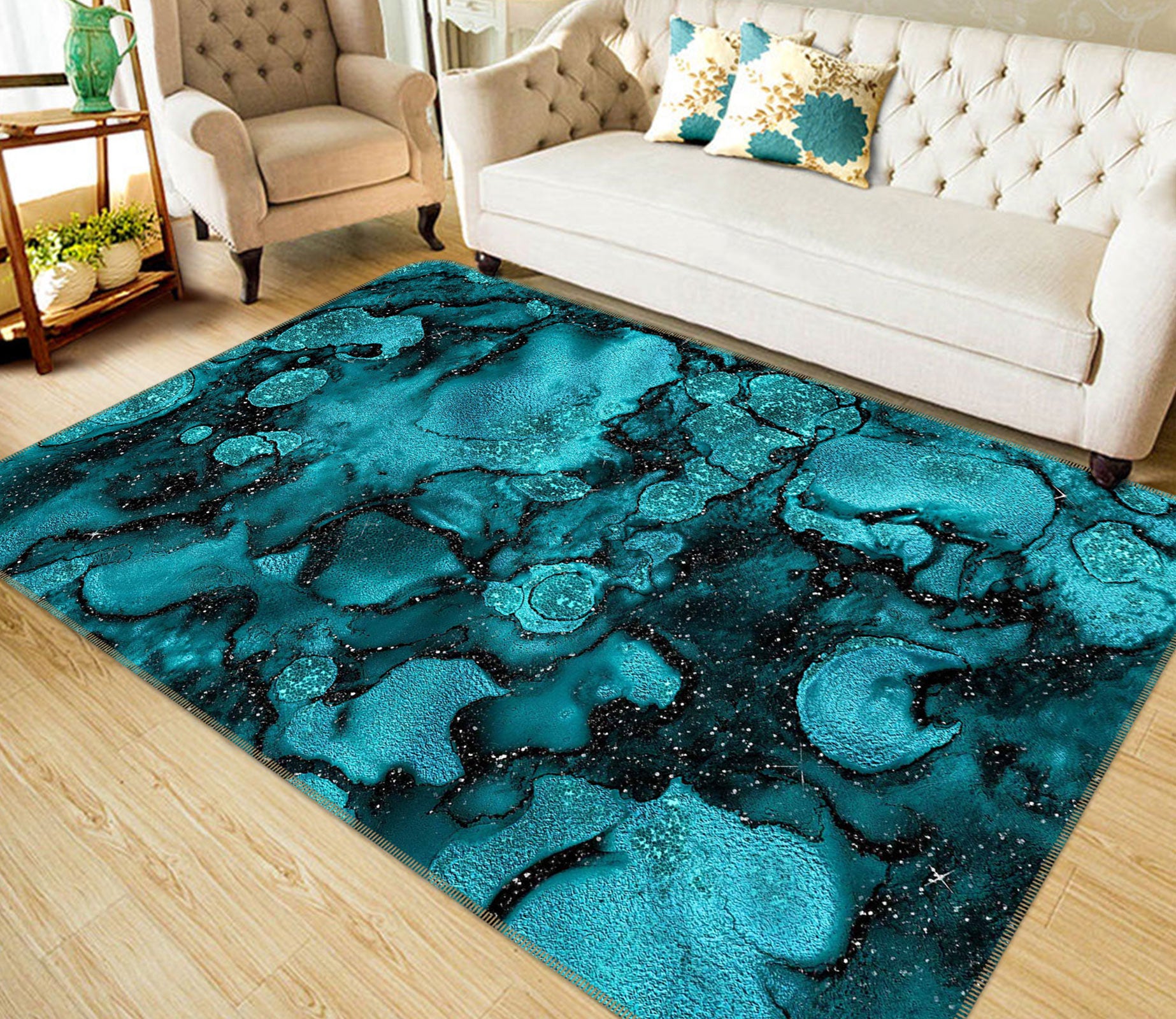 3D Blue Abstract 063 Uta Naumann Rug Non Slip Rug Mat