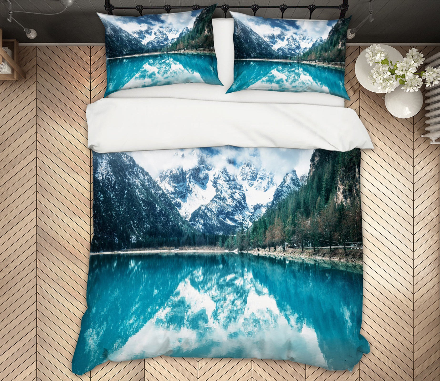 3D Snow Mountain Lake Water 67100 Bed Pillowcases Quilt