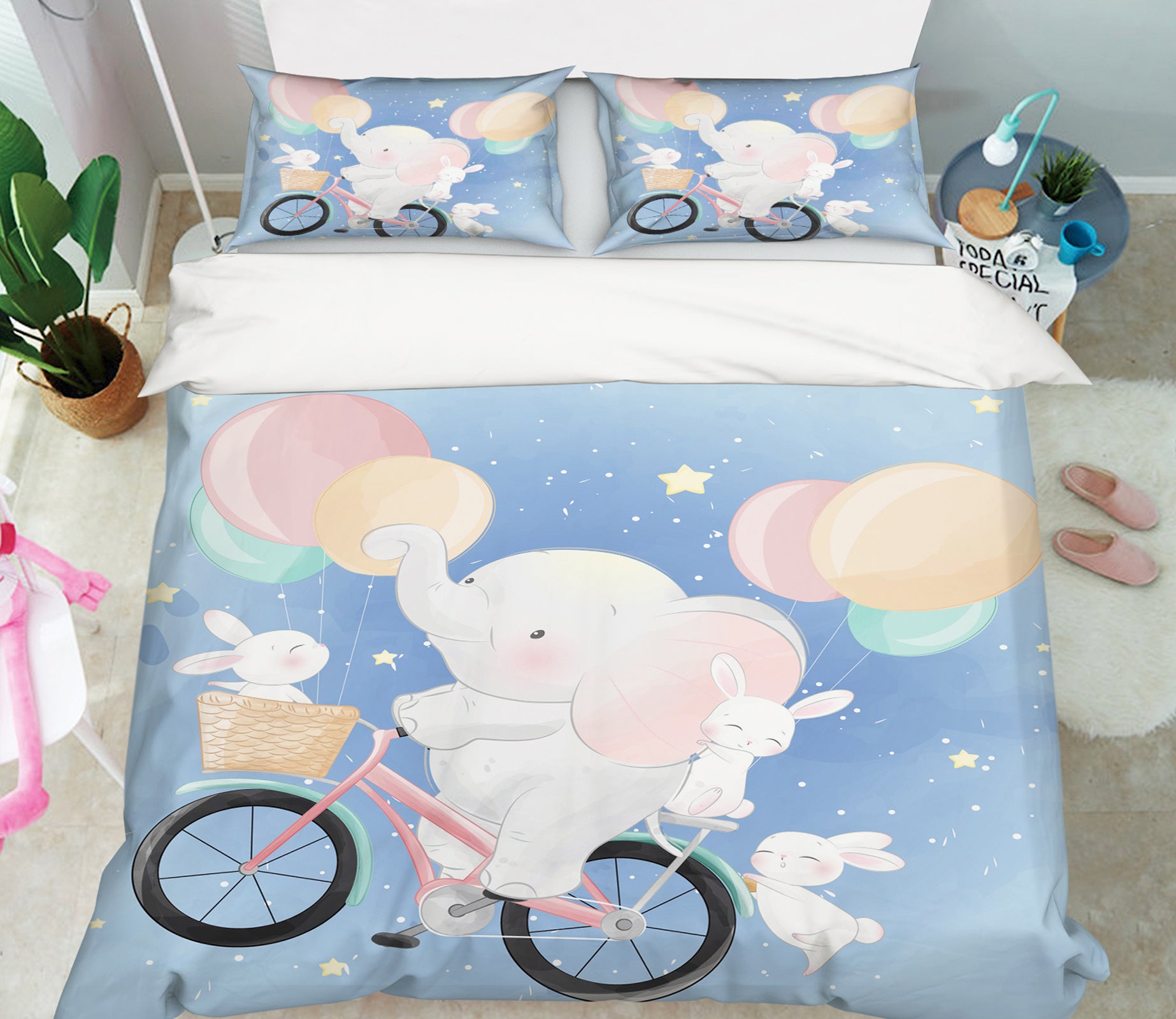 3D Bicycle Elephant Balloon 67042 Bed Pillowcases Quilt