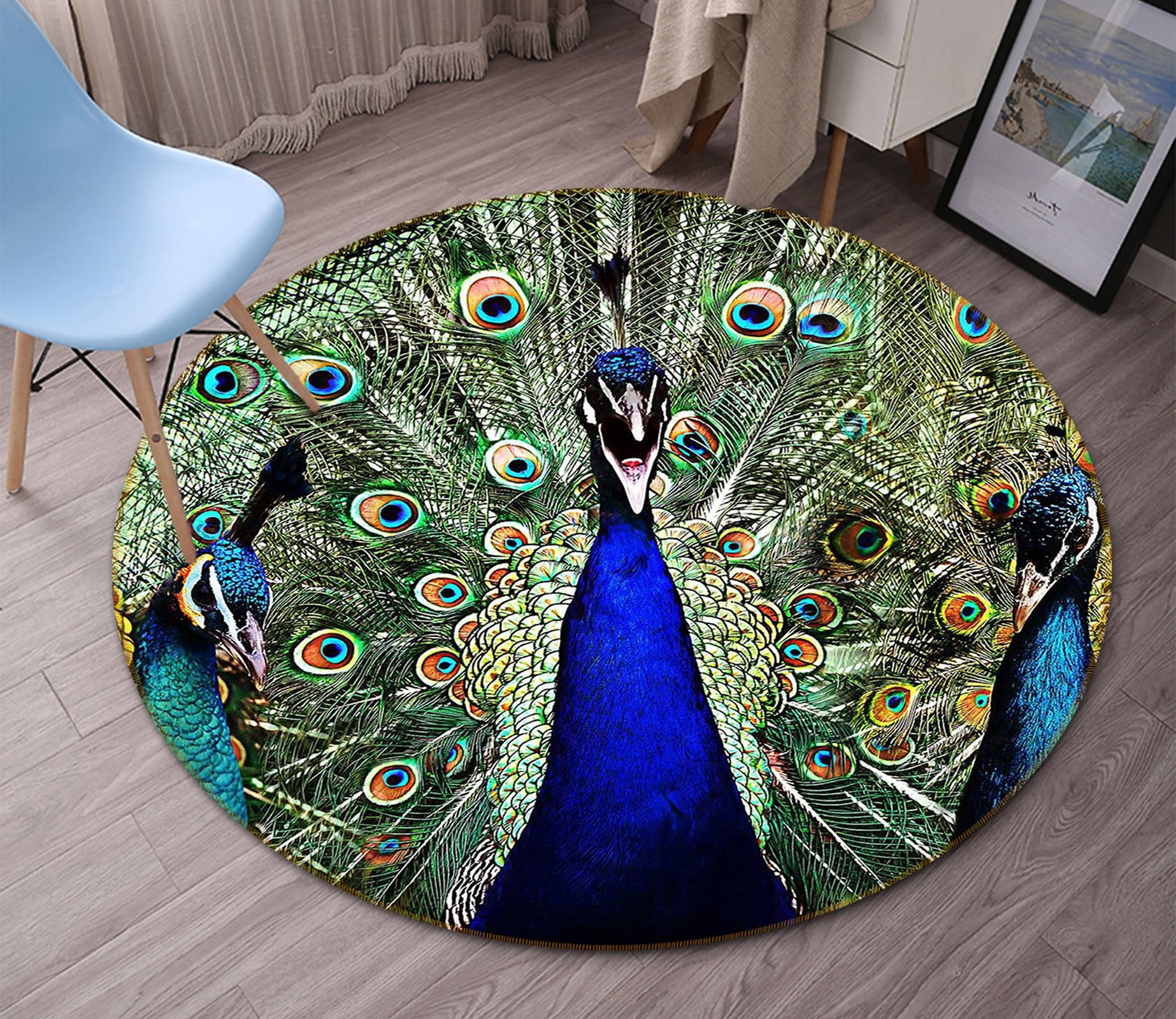 1pc Printed 3d Peacock, Cat, Peacock Feather Felt Floor Mat
