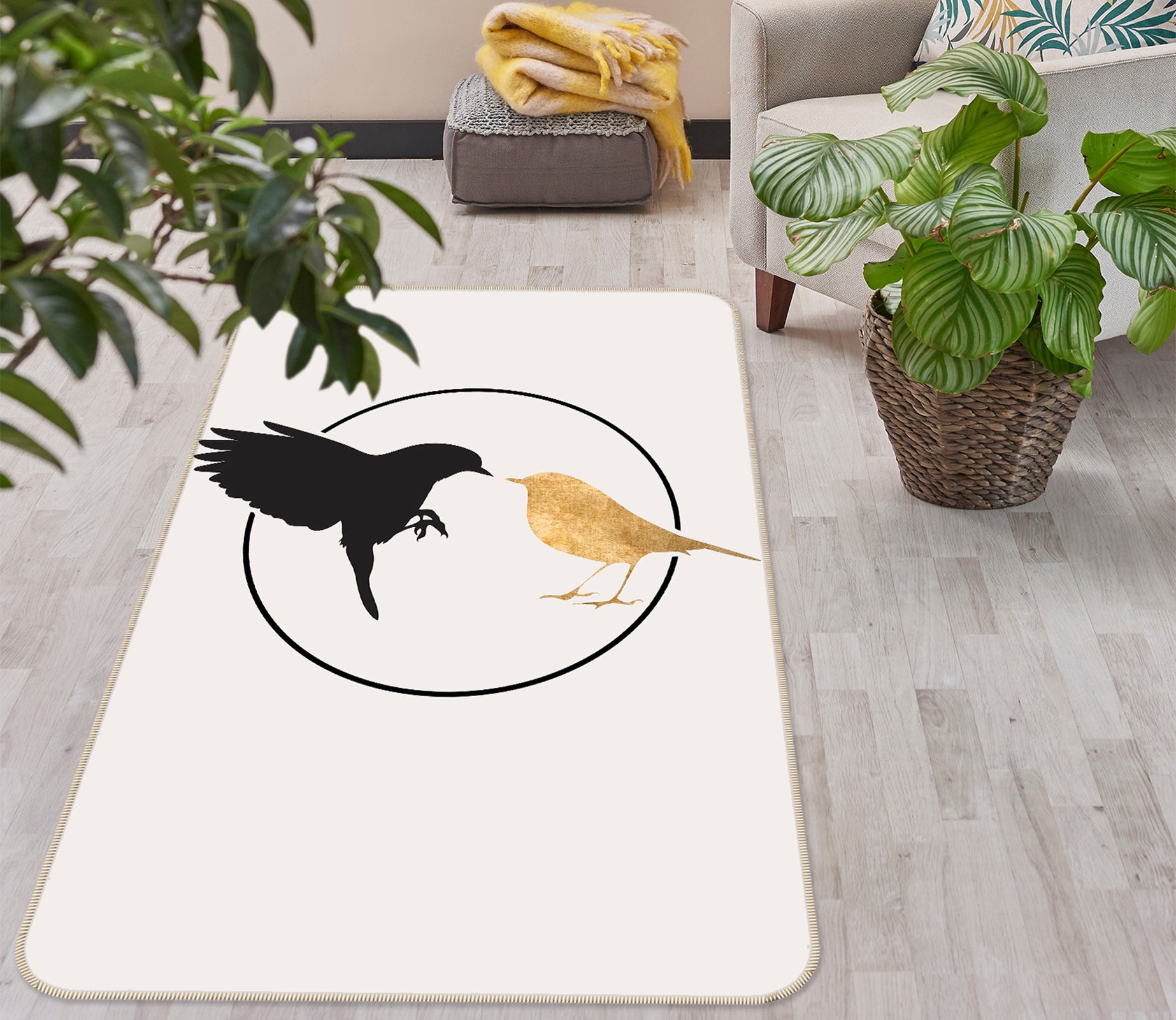 3D Black Bird 1079 Boris Draschoff Rug Non Slip Rug Mat