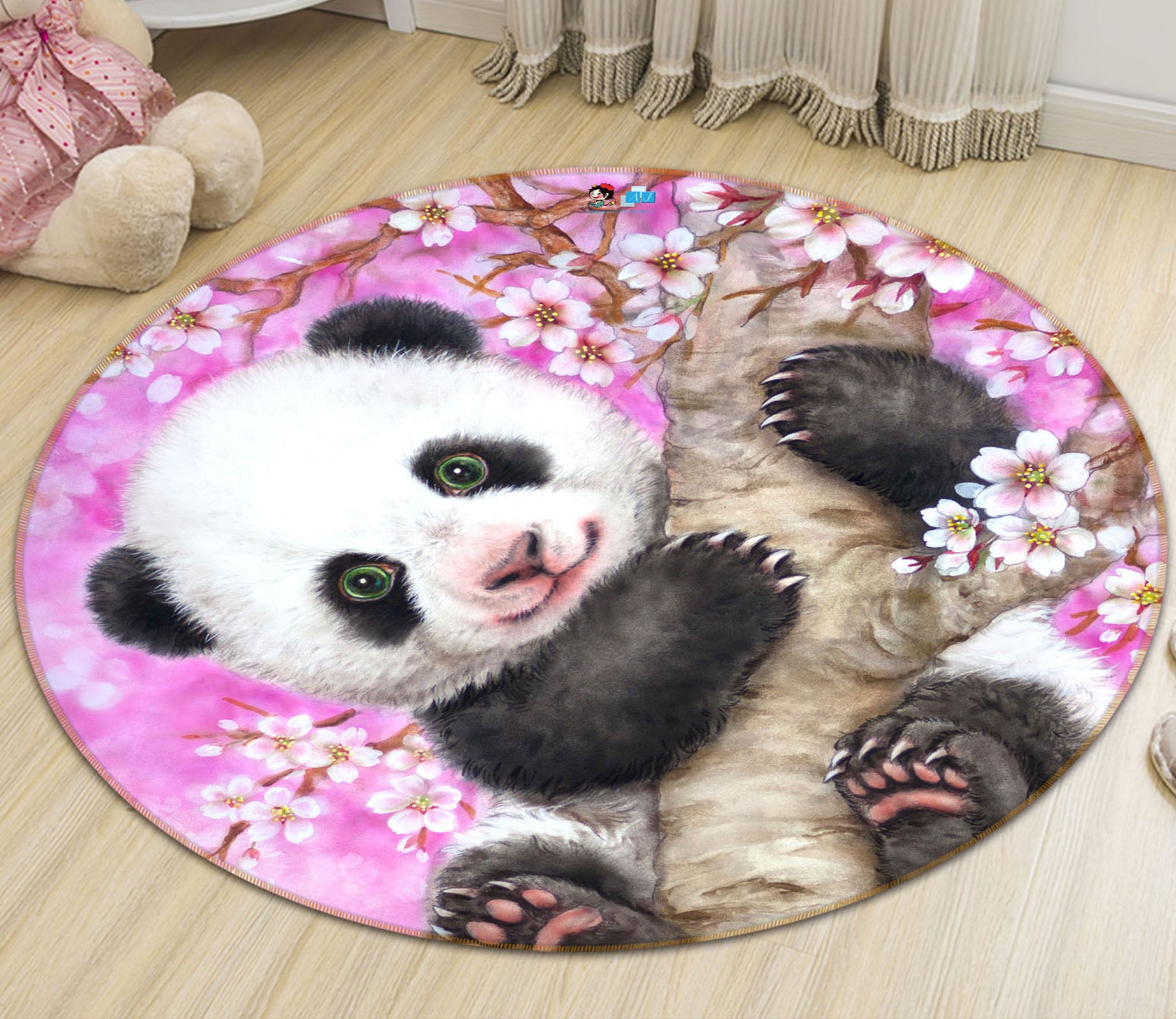 3D Peach Tree Panda 6017 Kayomi Harai Rug Round Non Slip Rug Mat