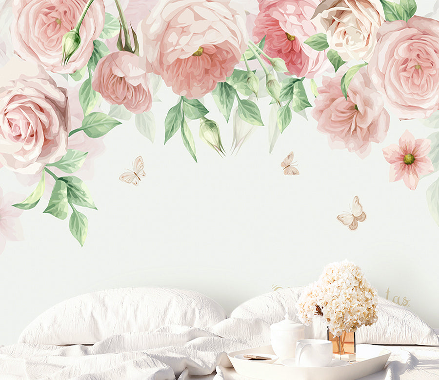 3D Pink Rose Butterfly WG203 Wall Murals