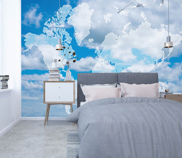 3D Clouds Pattern 2140 World Map Wall Murals