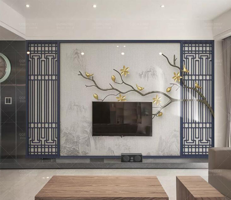 3D Golden Leaves WC148 Wall Murals