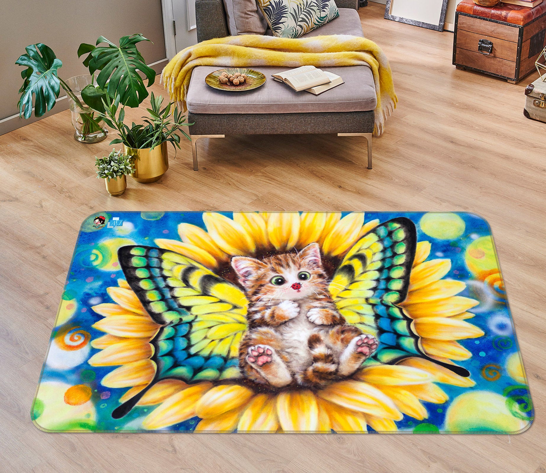 3D Butterfly Cat 5637 Kayomi Harai Rug Non Slip Rug Mat