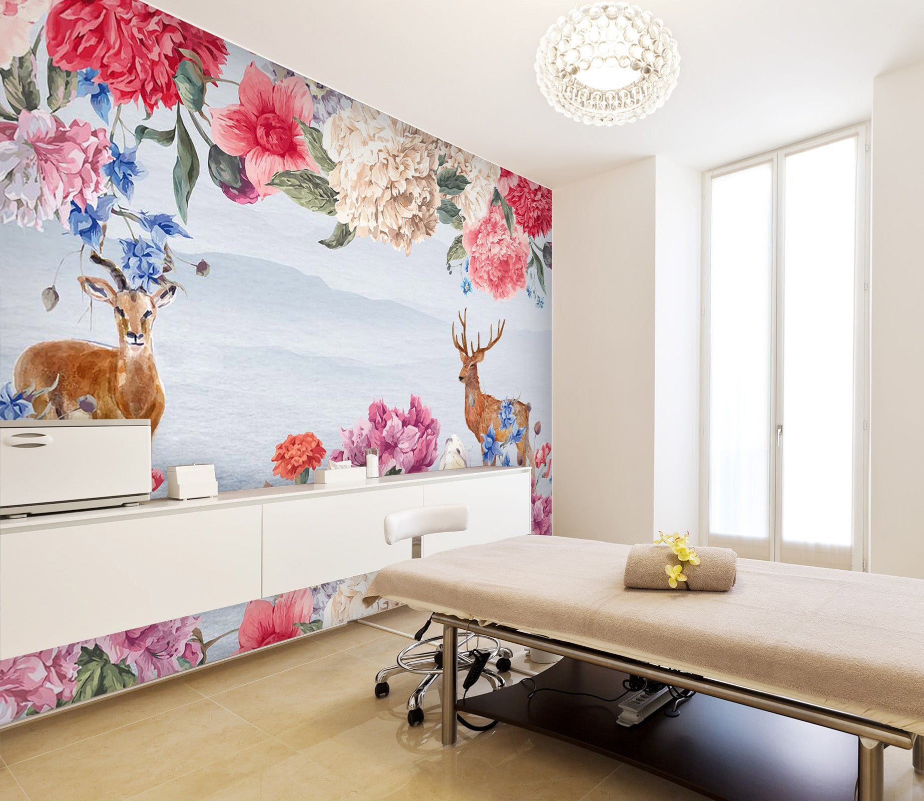 3D Painted Flower Deer 076 Wall Murals