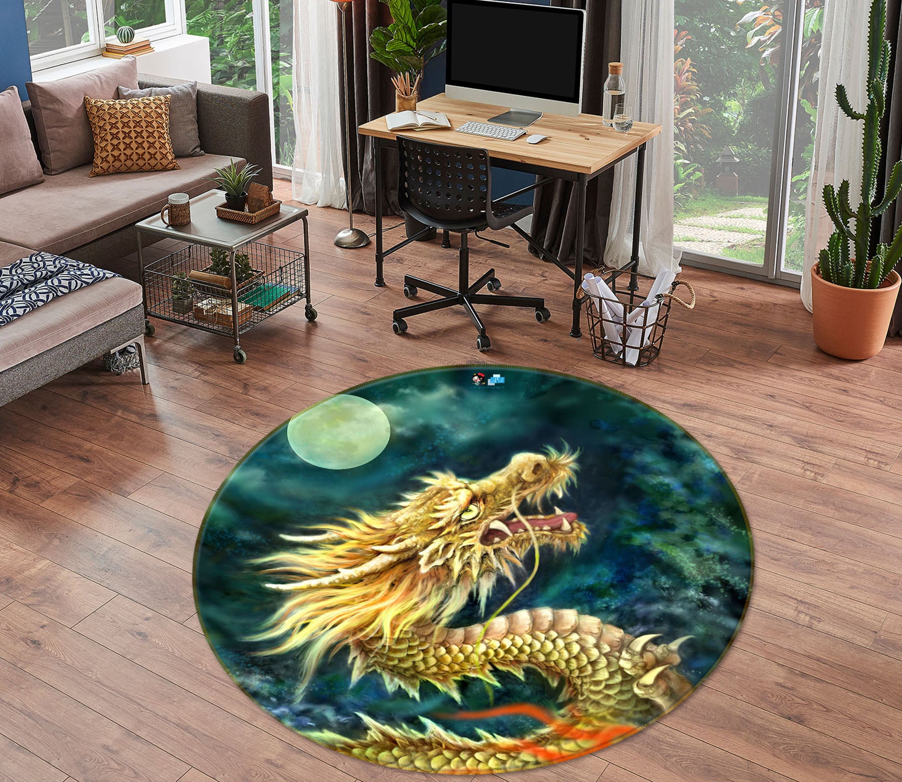 3D Dragon Moon 6022 Kayomi Harai Rug Round Non Slip Rug Mat