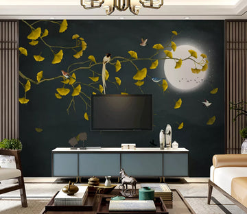 3D Yellow Leaf Bird WC2293 Wall Murals