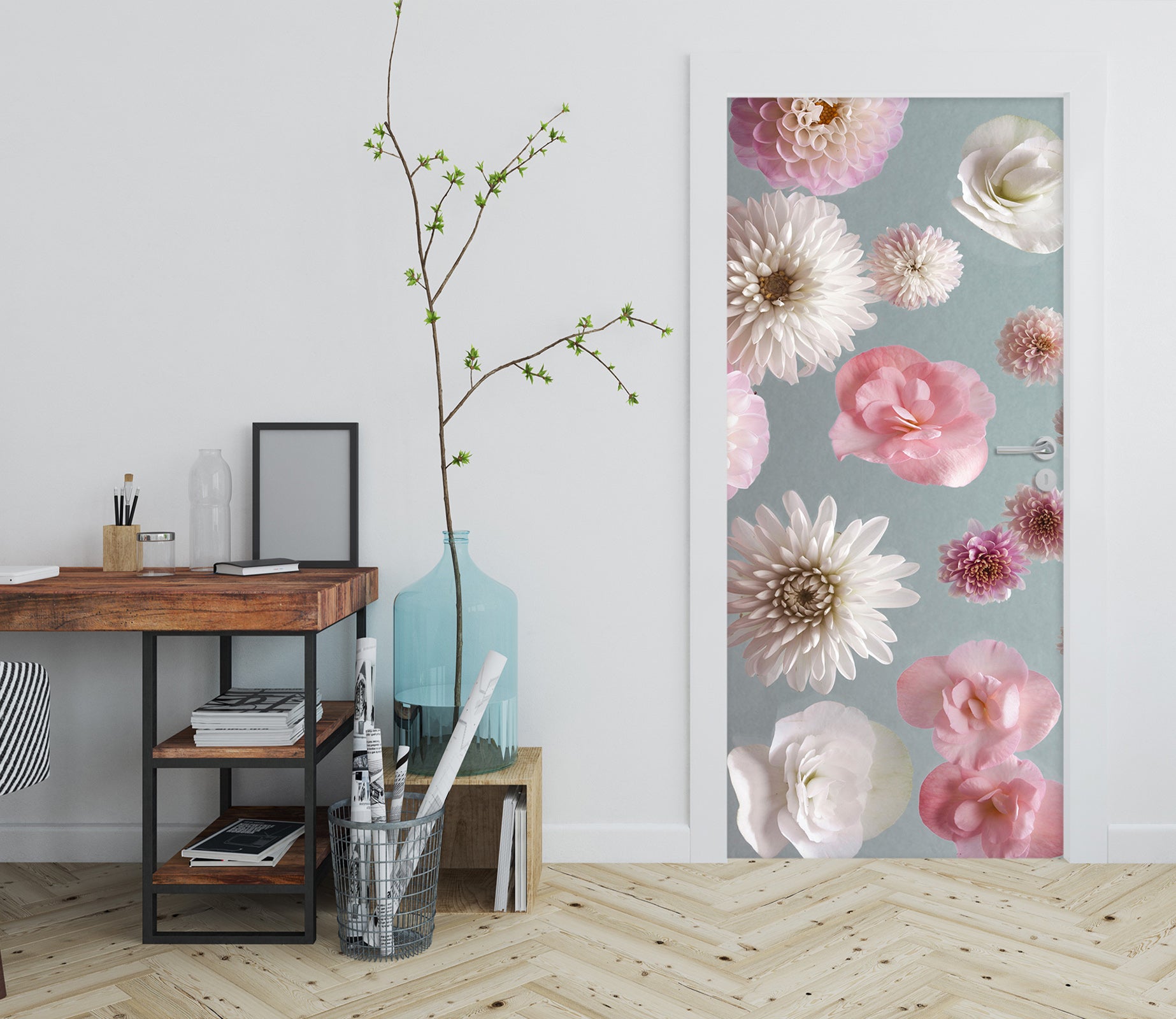 3D White Pink Flowers 101137 Assaf Frank Door Mural