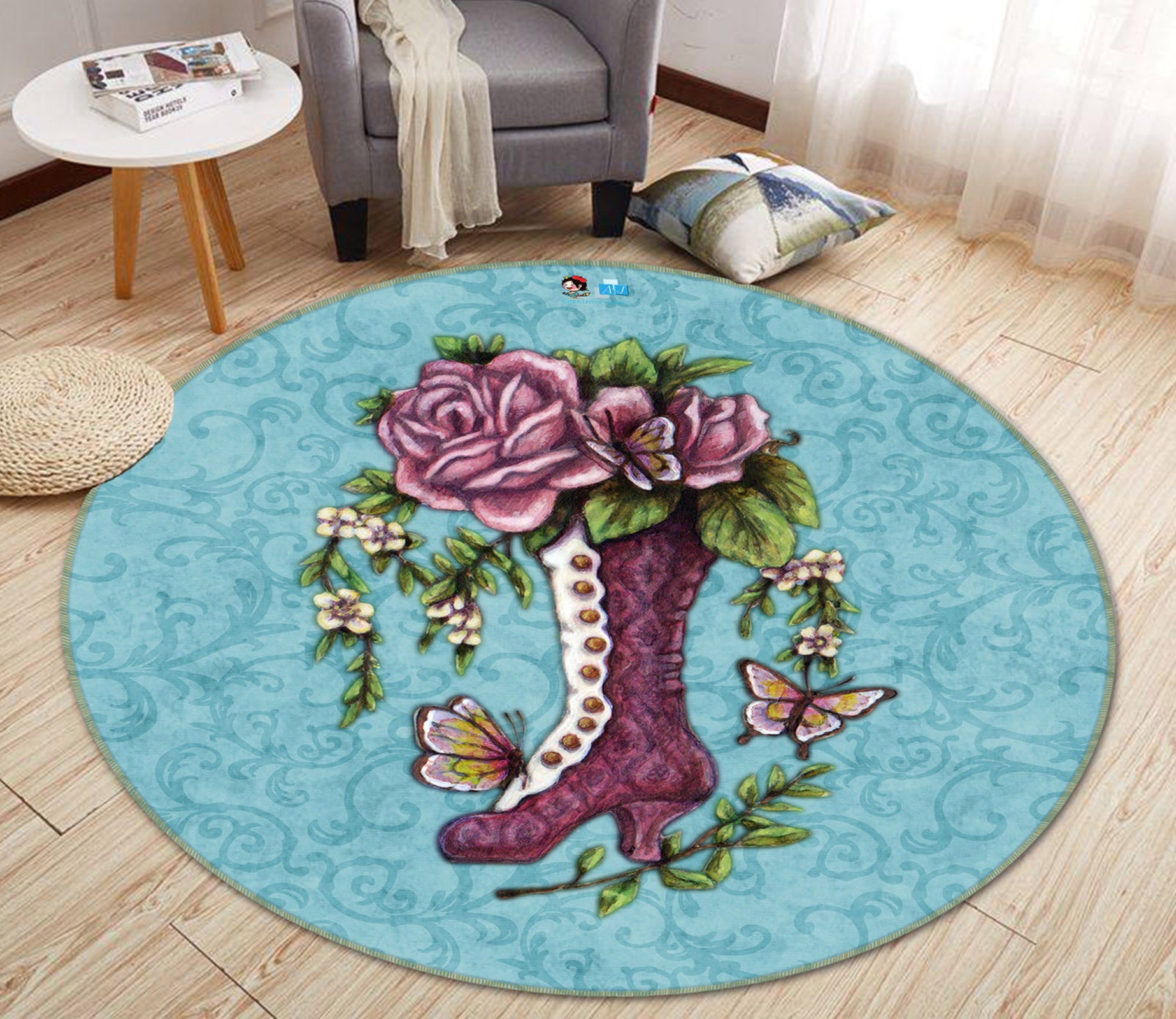 3D High Heels Butterfly 8881 Brigid Ashwood Rug Round Non Slip Rug Mat