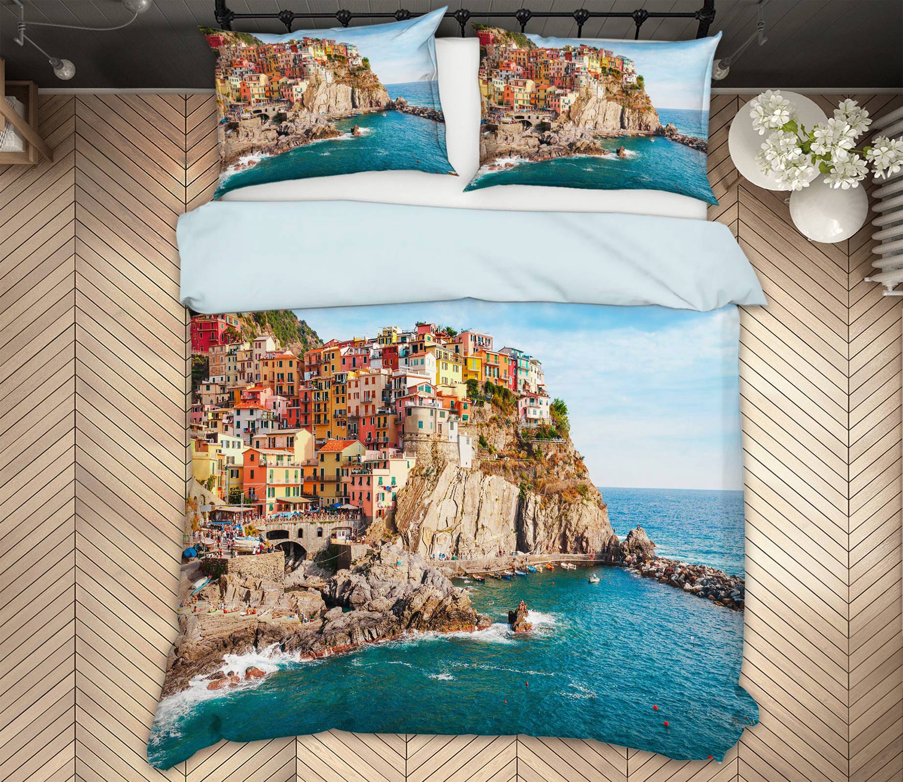 3D Seaside Mountain Houses 67082 Bed Pillowcases Quilt