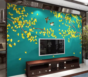 3D Golden Leaves WC69 Wall Murals Wallpaper AJ Wallpaper 2 