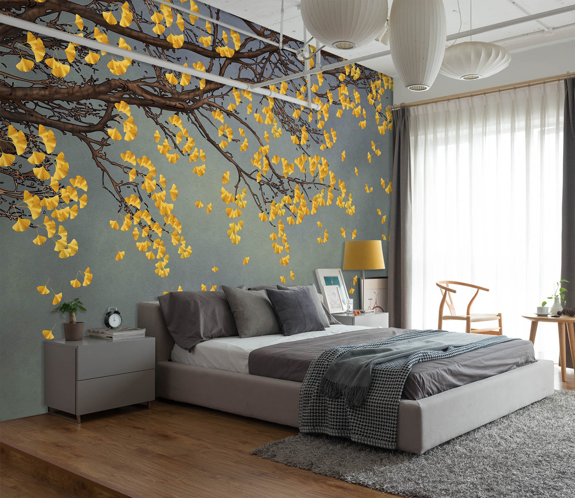 3D Golden Leaves 1456 Wall Murals