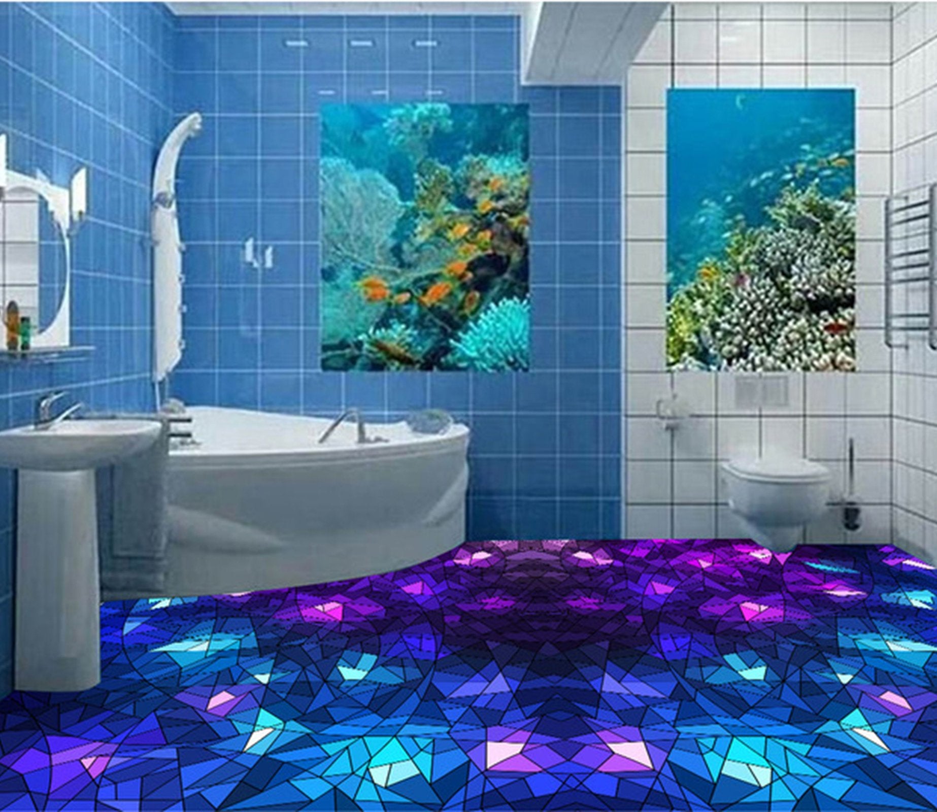 3D Blue Geometric Pattern WG013 Floor Mural Wallpaper AJ Wallpaper 2 