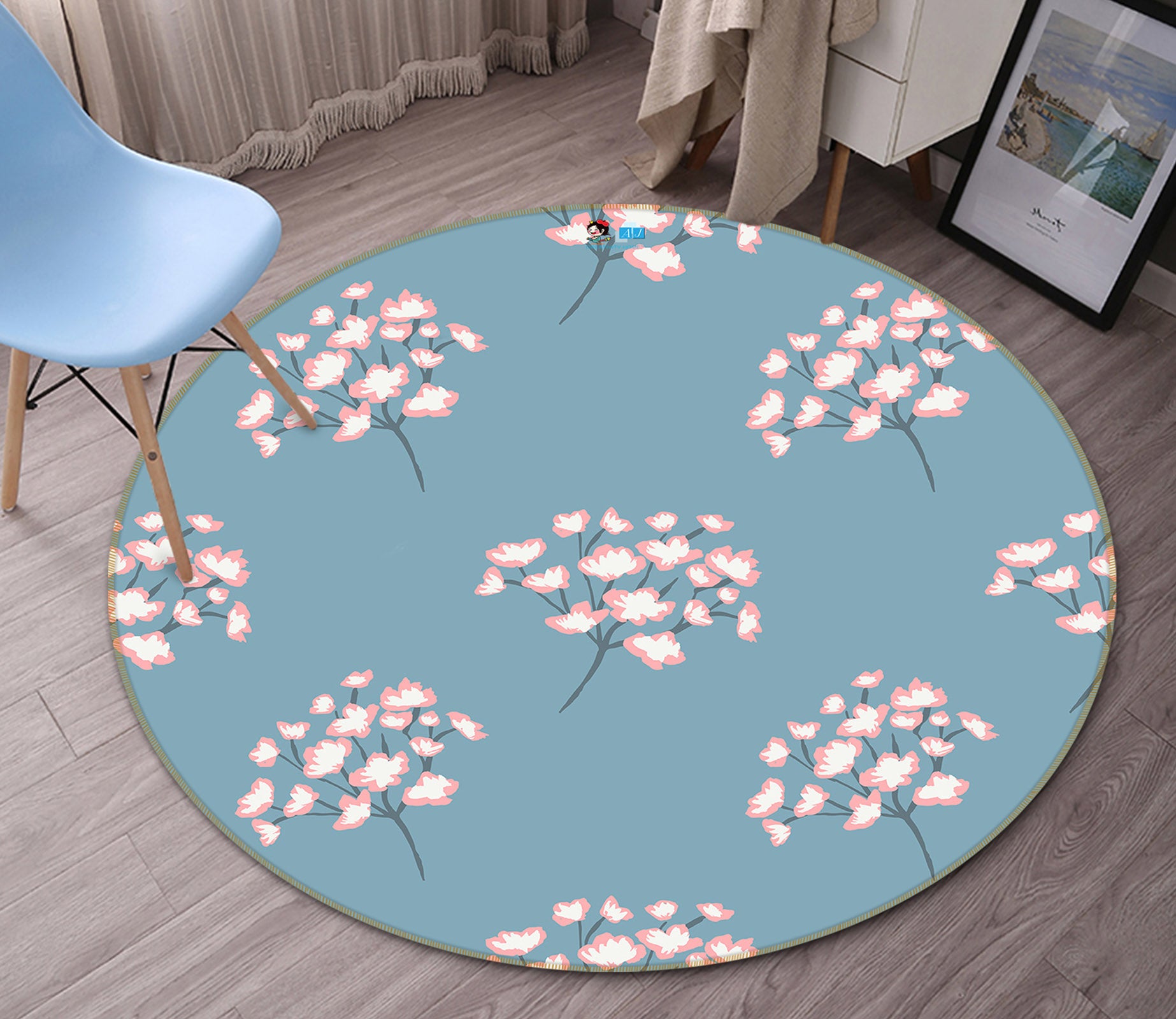 3D Pink Floral Pattern 10533 Kashmira Jayaprakash Rug Round Non Slip Rug Mat