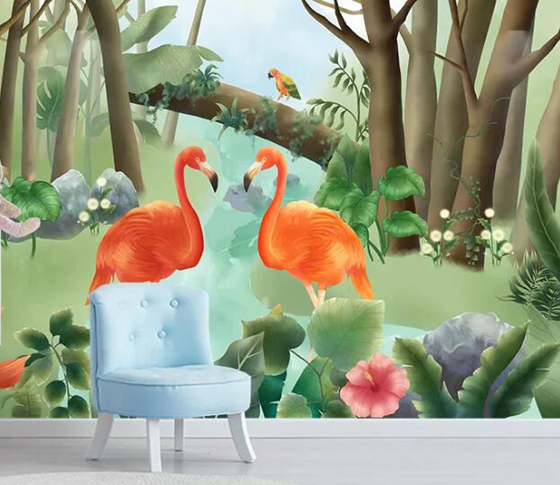 3D Flamingo Forest WC95 Wall Murals Wallpaper AJ Wallpaper 2 