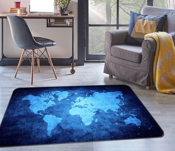 3D Blue Pattern 219 World Map Non Slip Rug Mat