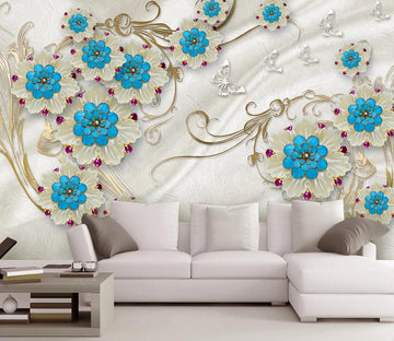 3D Blue Flower Jewelry WC267 Wall Murals