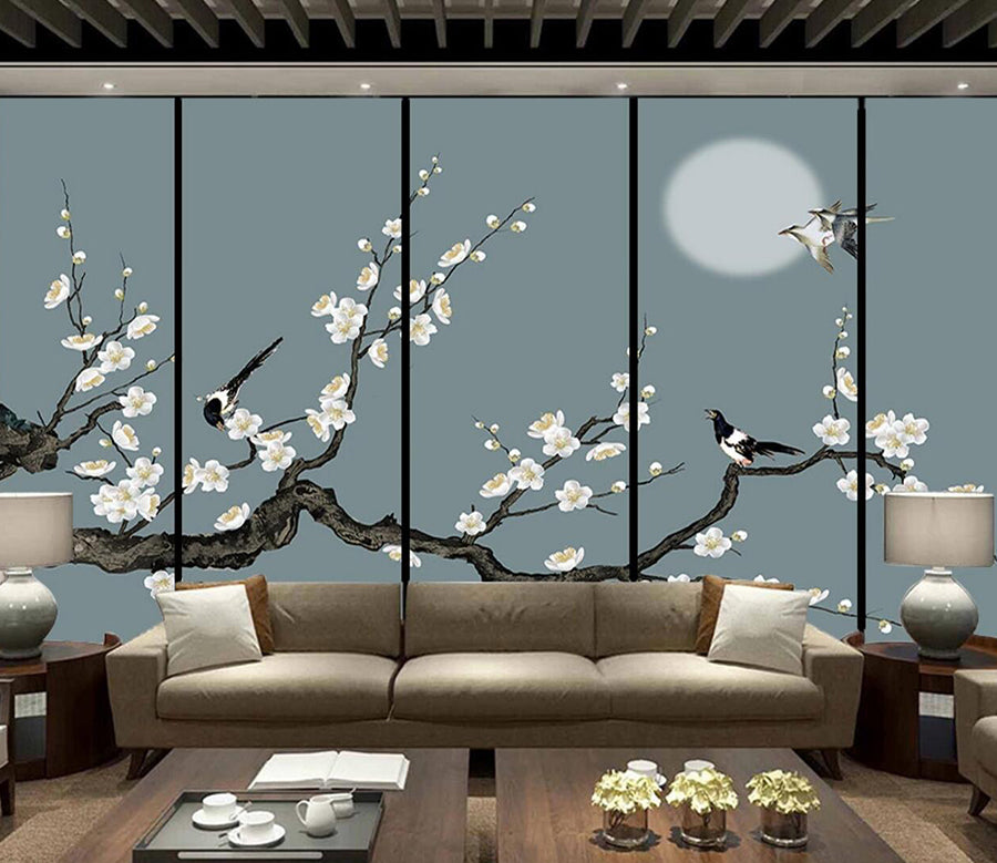 3D Moon White Plum WC1230 Wall Murals