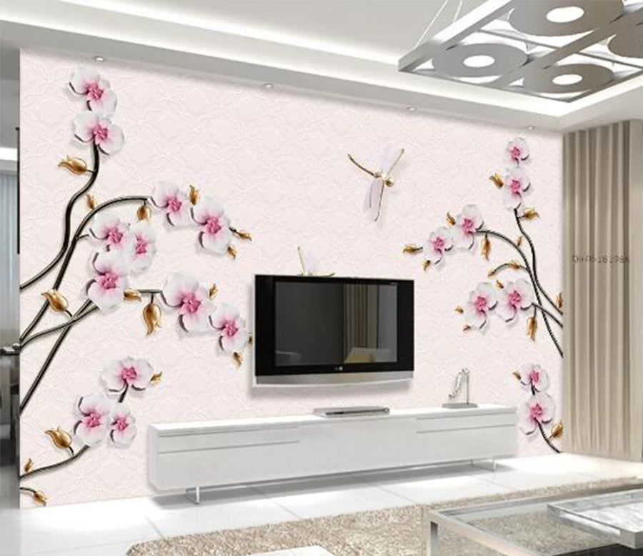 3D Dragonfly Plum WC455 Wall Murals