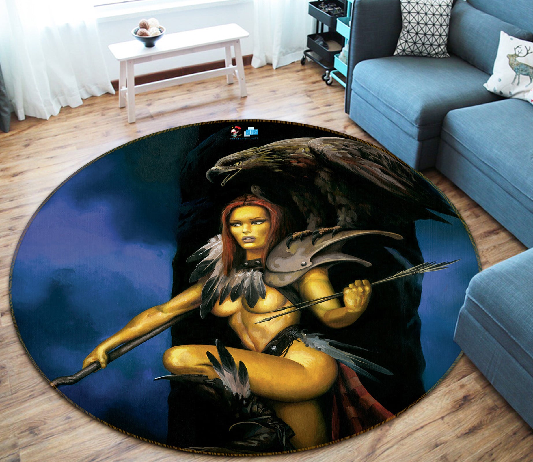 3D Eagle Woman 6087 Ciruelo Rug Round Non Slip Rug Mat