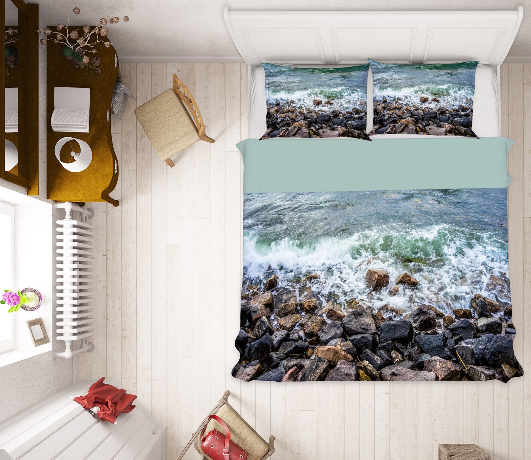 3D Seaside Stones 67146 Bed Pillowcases Quilt