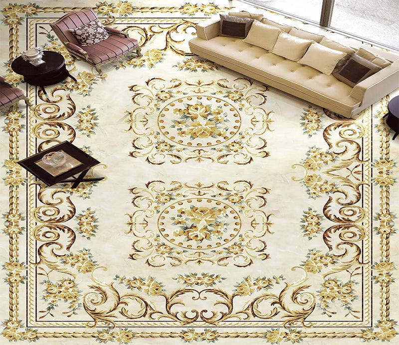 3D Golden Embroidery 041 Floor Mural  Self-Adhesive Sticker Bathroom Non-slip Waterproof Flooring Murals