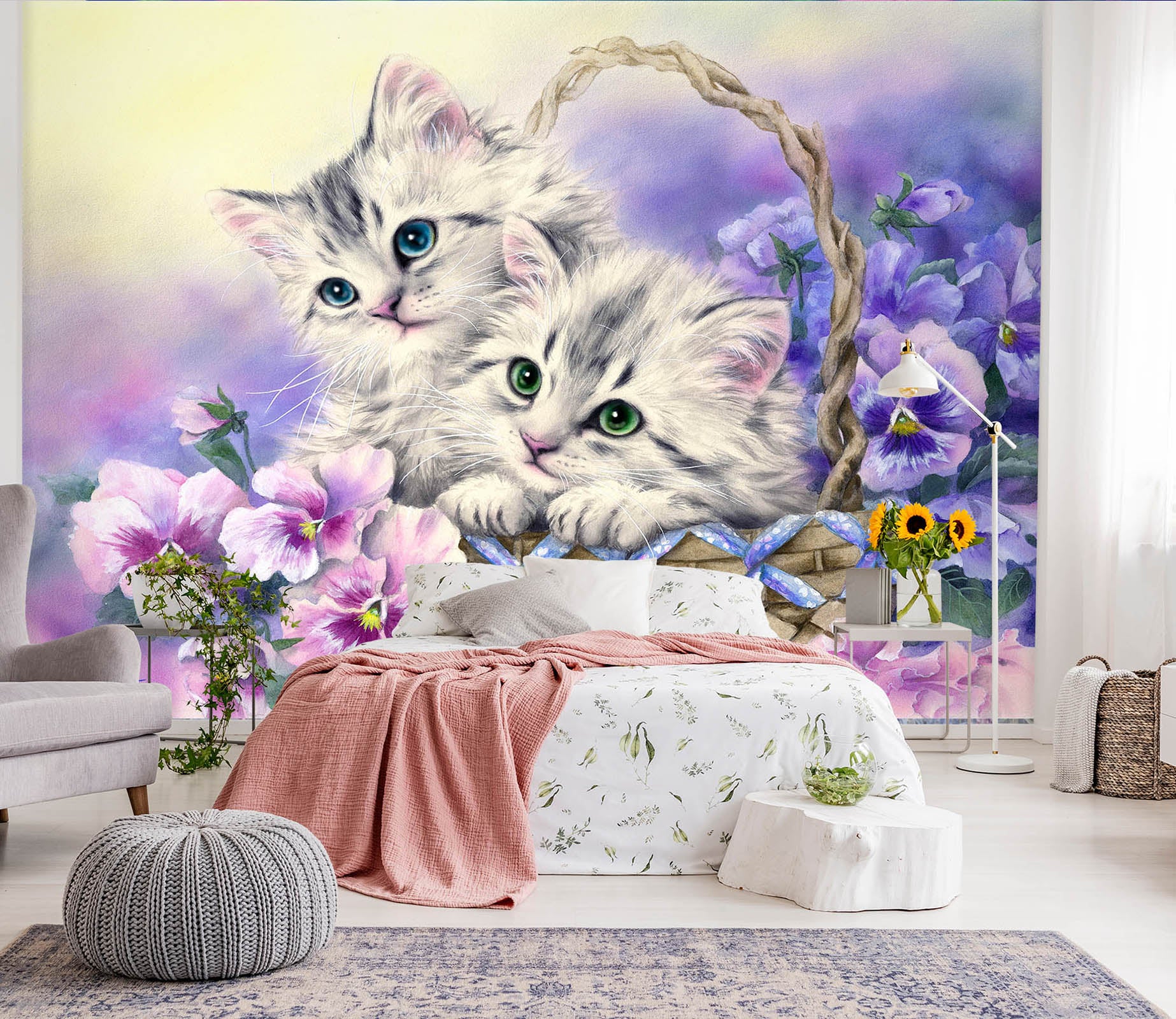 3D Flower Basket Cat 5552 Kayomi Harai Wall Mural Wall Murals