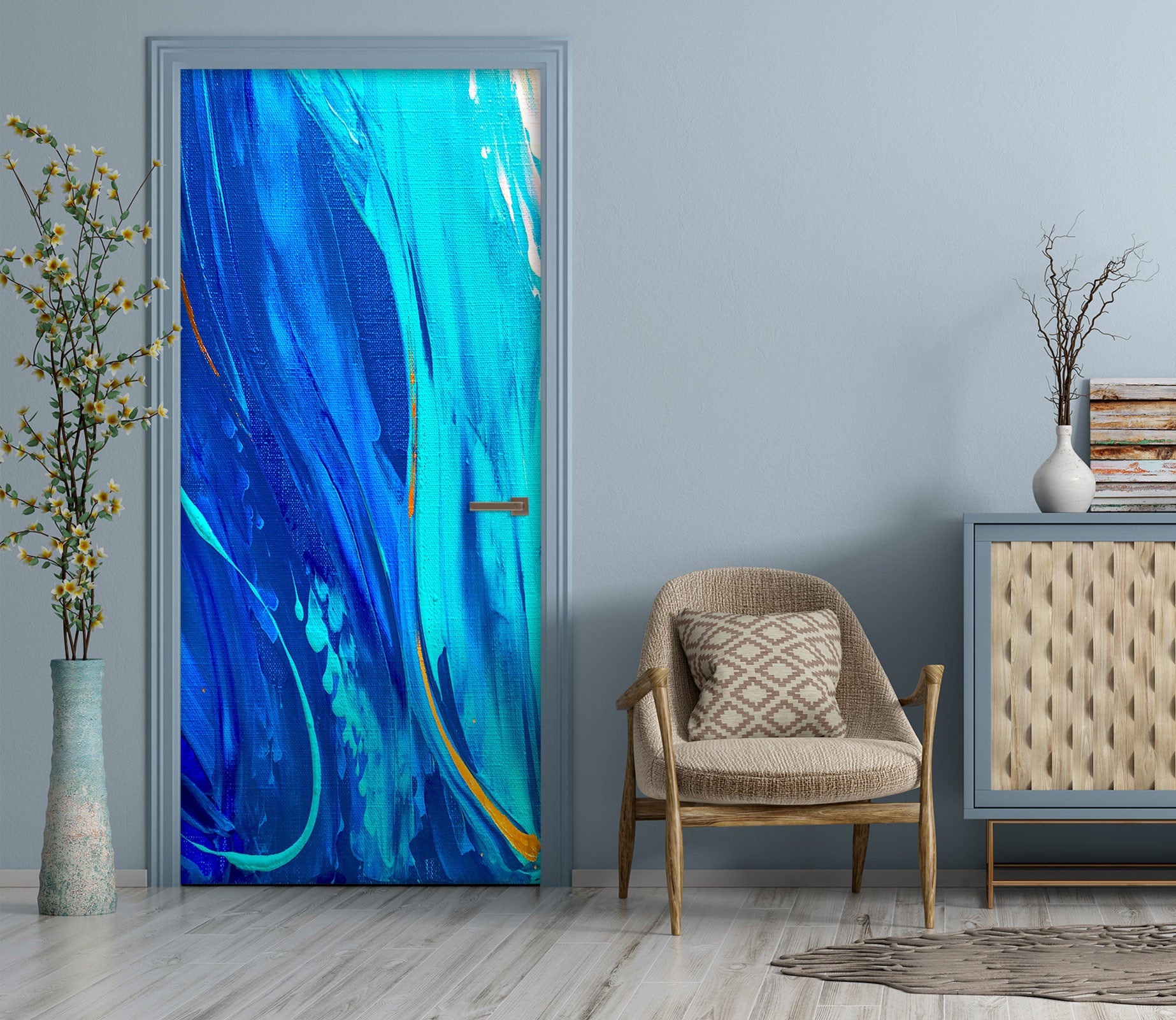 3D Blue Pattern 3093 Skromova Marina Door Mural