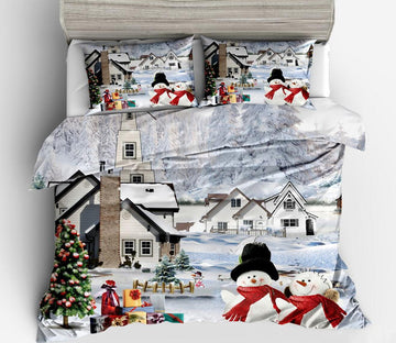 3D Snowman House 32156 Christmas Quilt Duvet Cover Xmas Bed Pillowcases