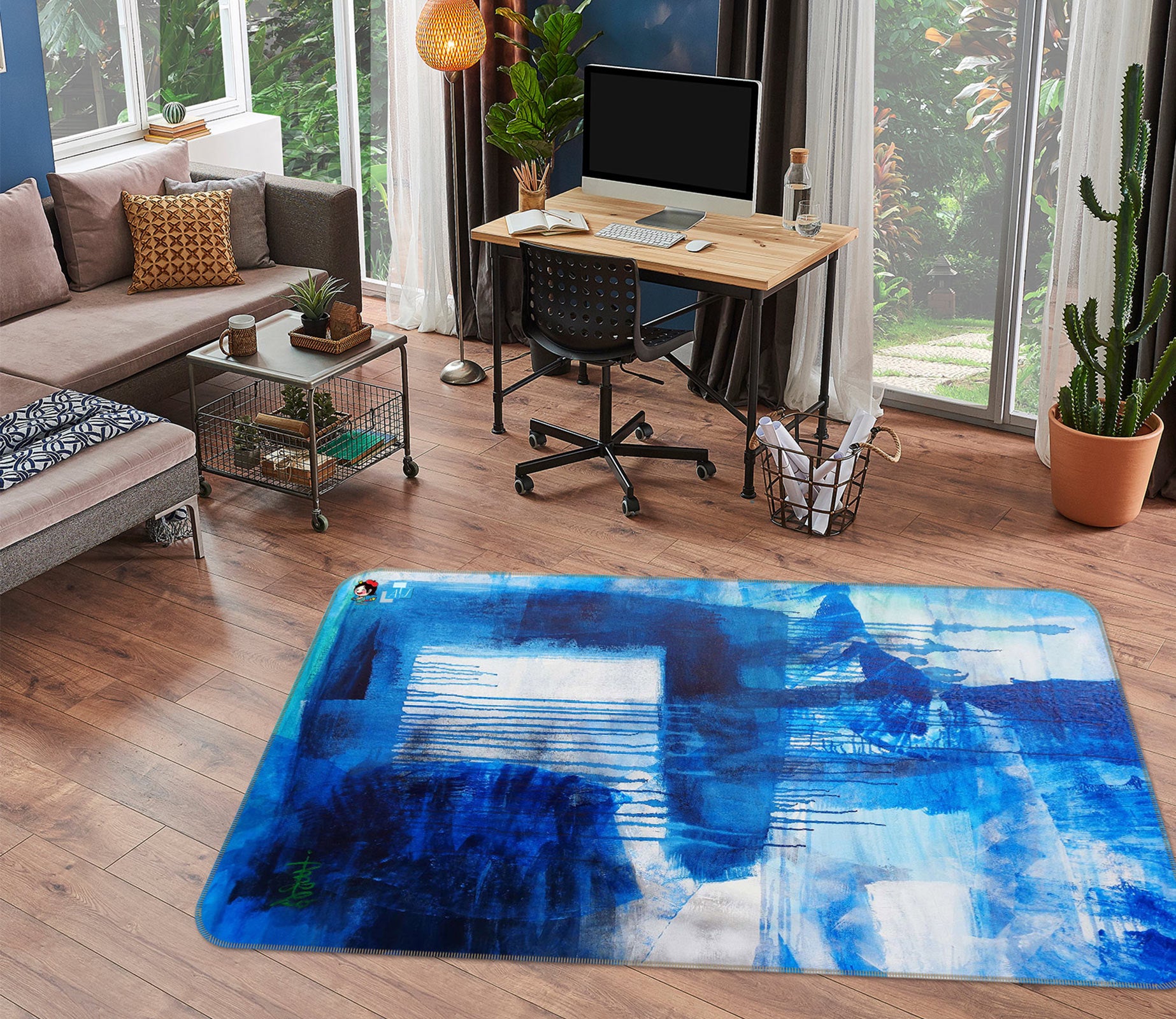 3D Blue Ink 753 Misako Chida Rug Non Slip Rug Mat