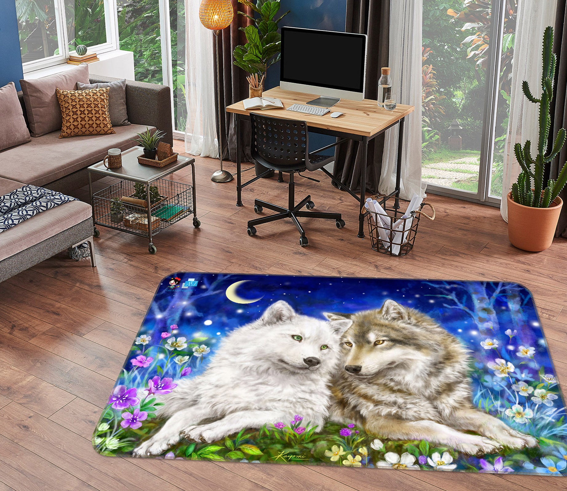 3D Wolf Couple 5725 Kayomi Harai Rug Non Slip Rug Mat