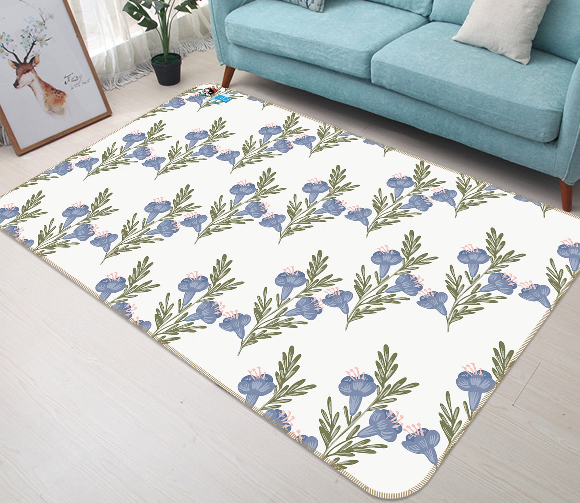 3D Blue Flowers 107131 Kashmira Jayaprakash Rug Non Slip Rug Mat