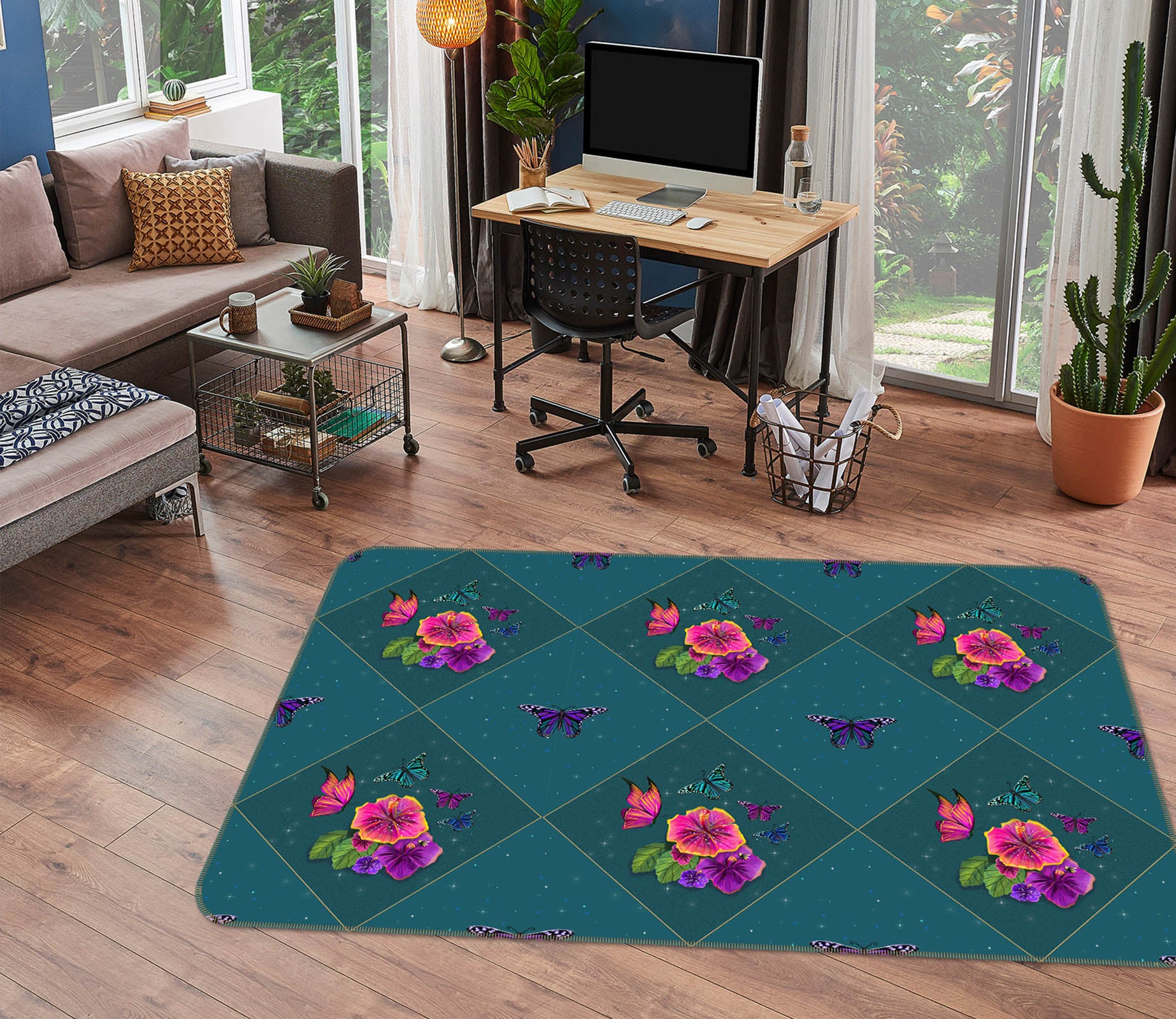 3D Purple Flowers 3023 Rose Catherine Khan Rug Non Slip Rug Mat