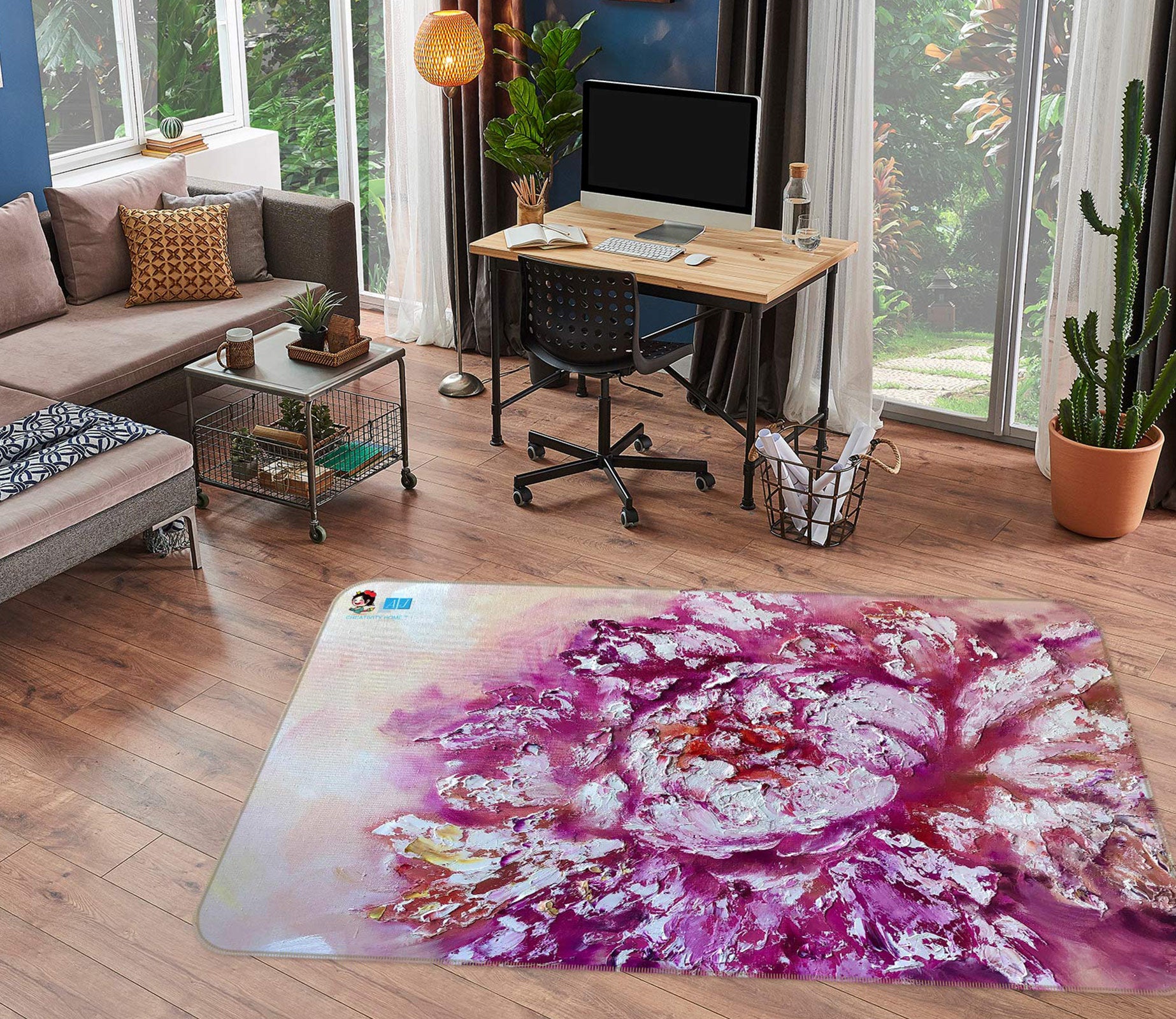 3D Purple Flower 1154 Skromova Marina Rug Non Slip Rug Mat