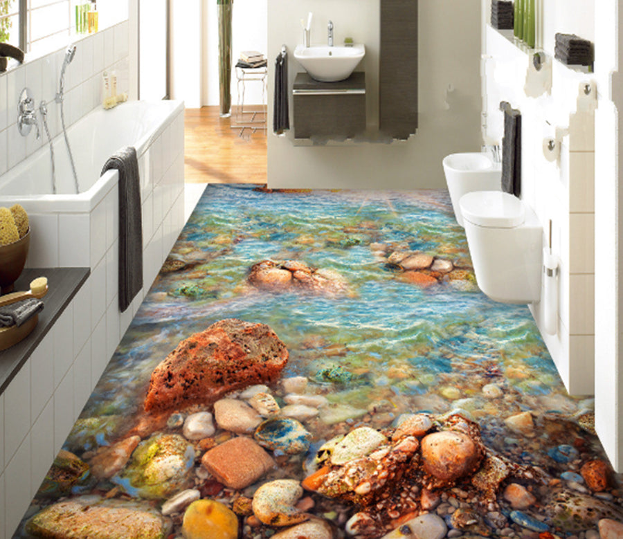 3D Small River Rocks 251 Floor Mural  Wallpaper Murals Rug & Mat Print Epoxy waterproof bath floor