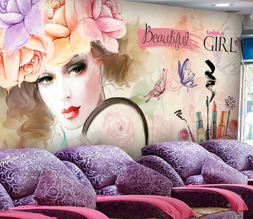 3D Pink Rose Woman WG031 Wall Murals