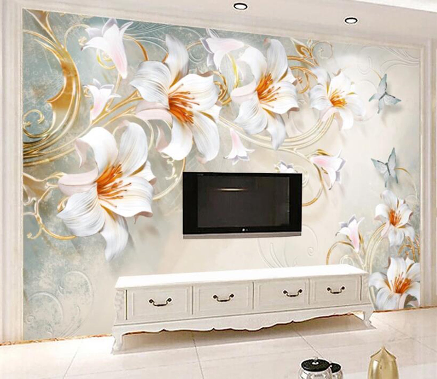 3D Flower Butterfly WC67 Wall Murals Wallpaper AJ Wallpaper 2 