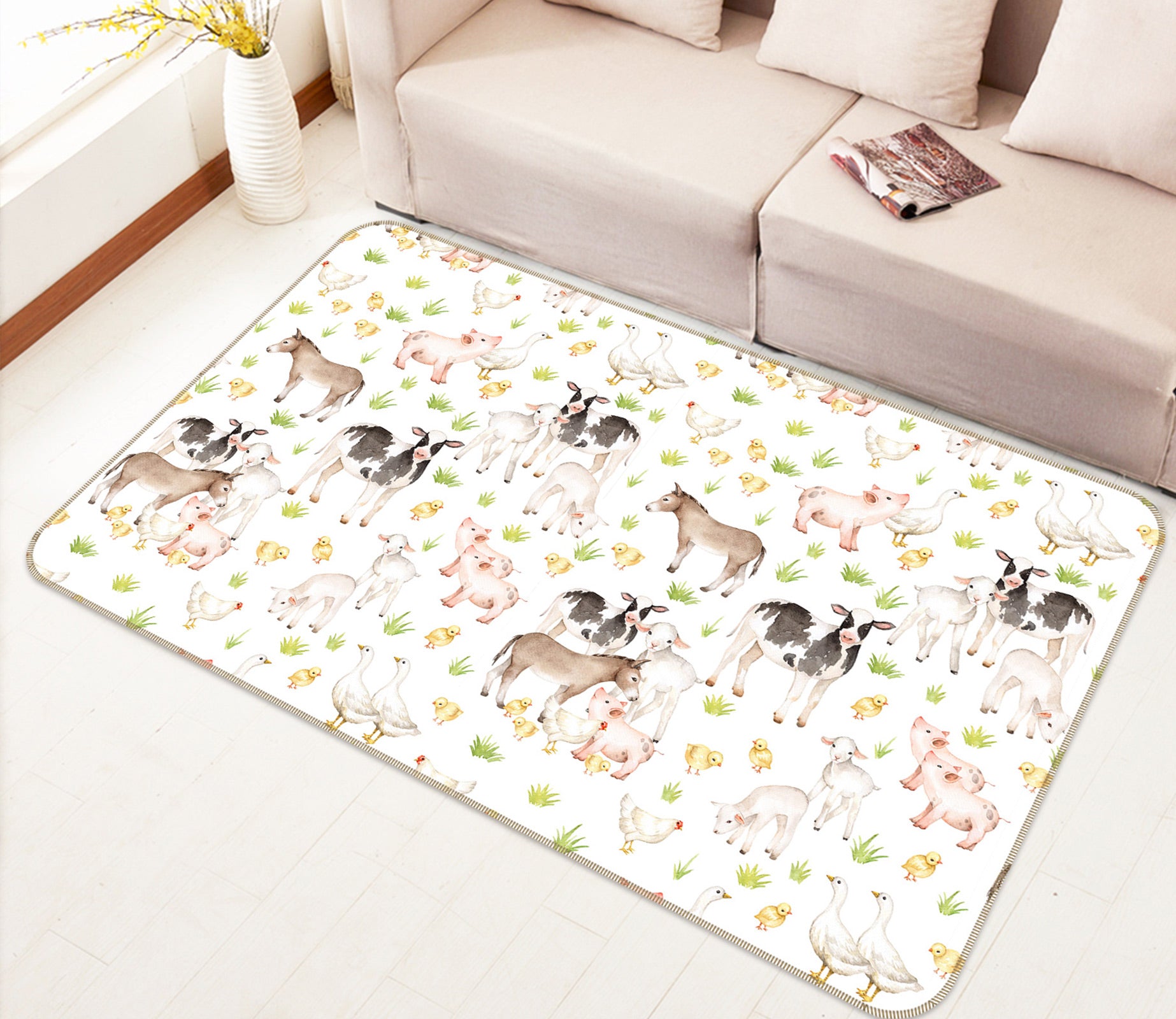 3D Sheep Pig Chicken 034 Uta Naumann Rug Non Slip Rug Mat