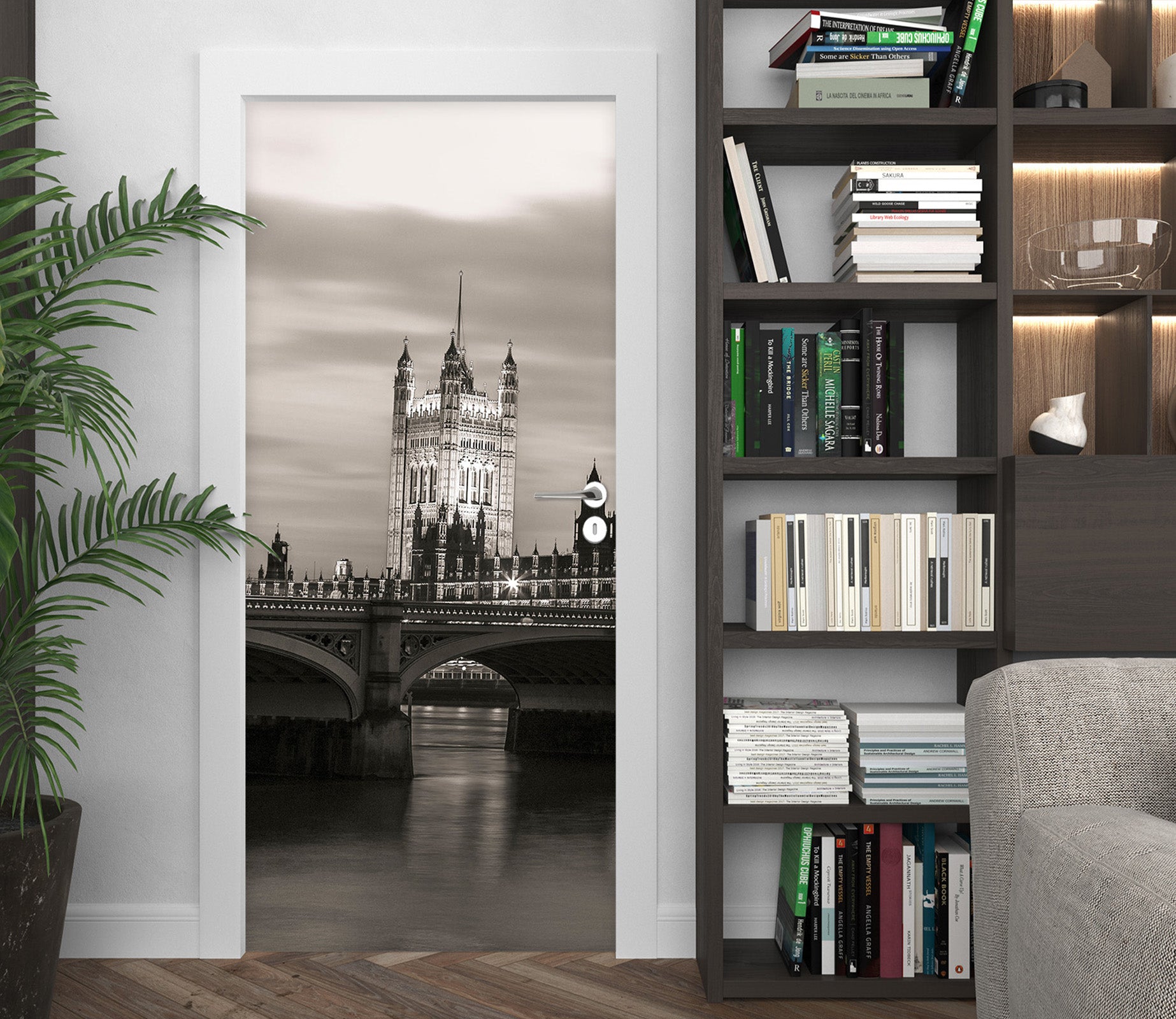 3D Black Gray Building Bridge 101123 Assaf Frank Door Mural