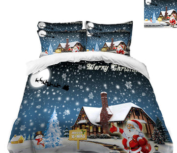 3D Snow House Santa 31170 Christmas Quilt Duvet Cover Xmas Bed Pillowcases